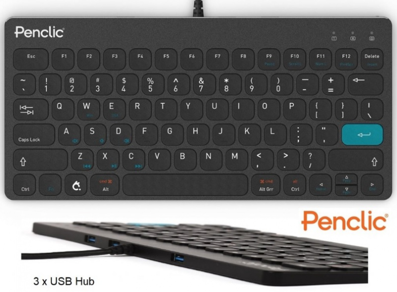 penclic C3 drátová klávesnice 3x USB Hub černá