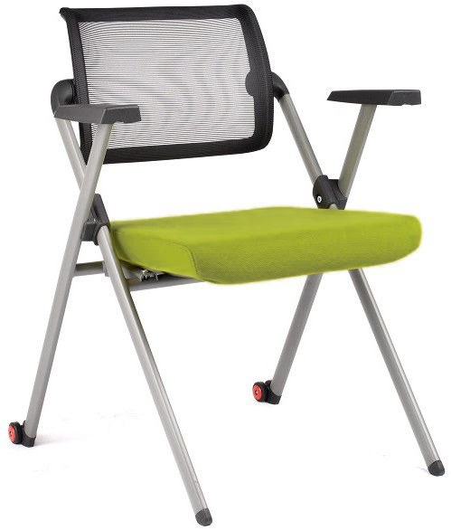 Levně MERCURY Konferenční skládací židle A7 šedý rám, černý síťovaný opěrák, zelený sedák